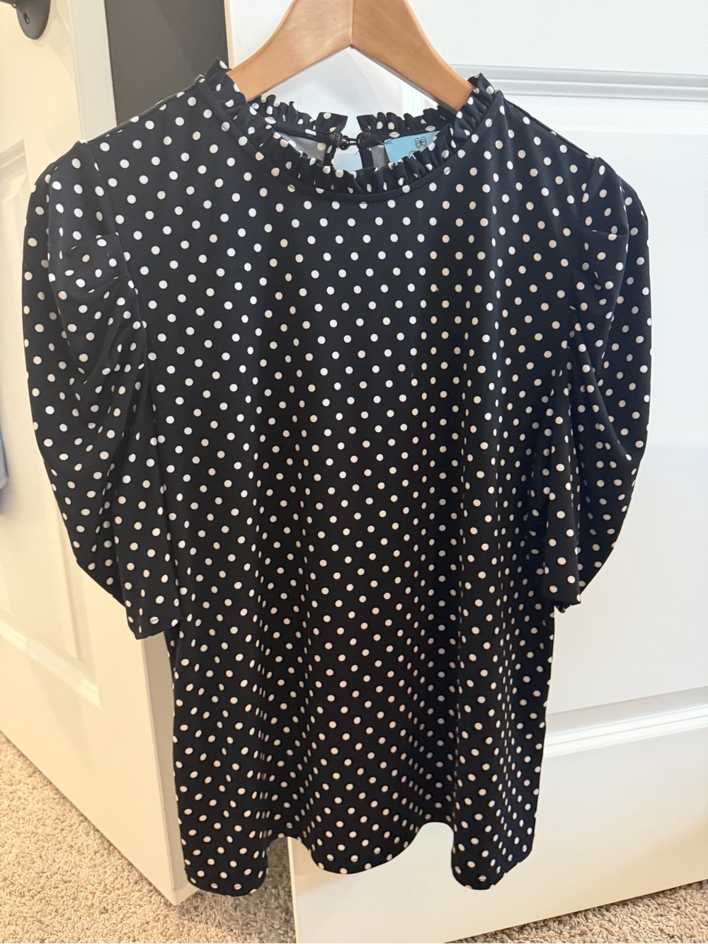CeCe Black Polka Dot Short Sleeve Blouse